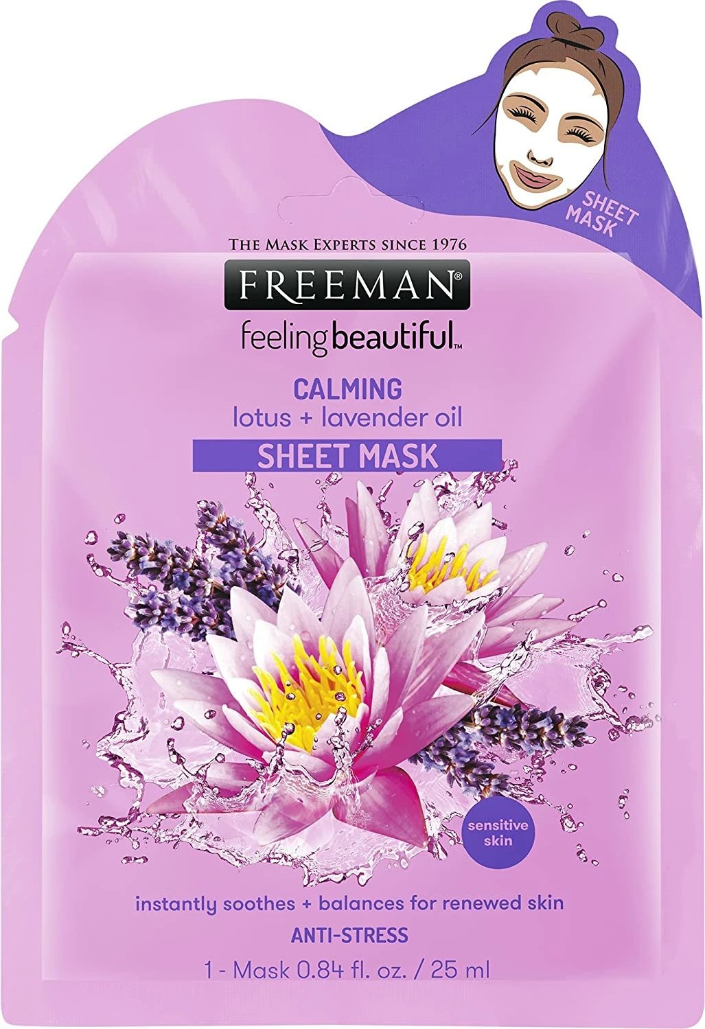 Maskë për fytyrë Freeman Calming Sheet Mask Lotus+Lavender Oil, 25ml