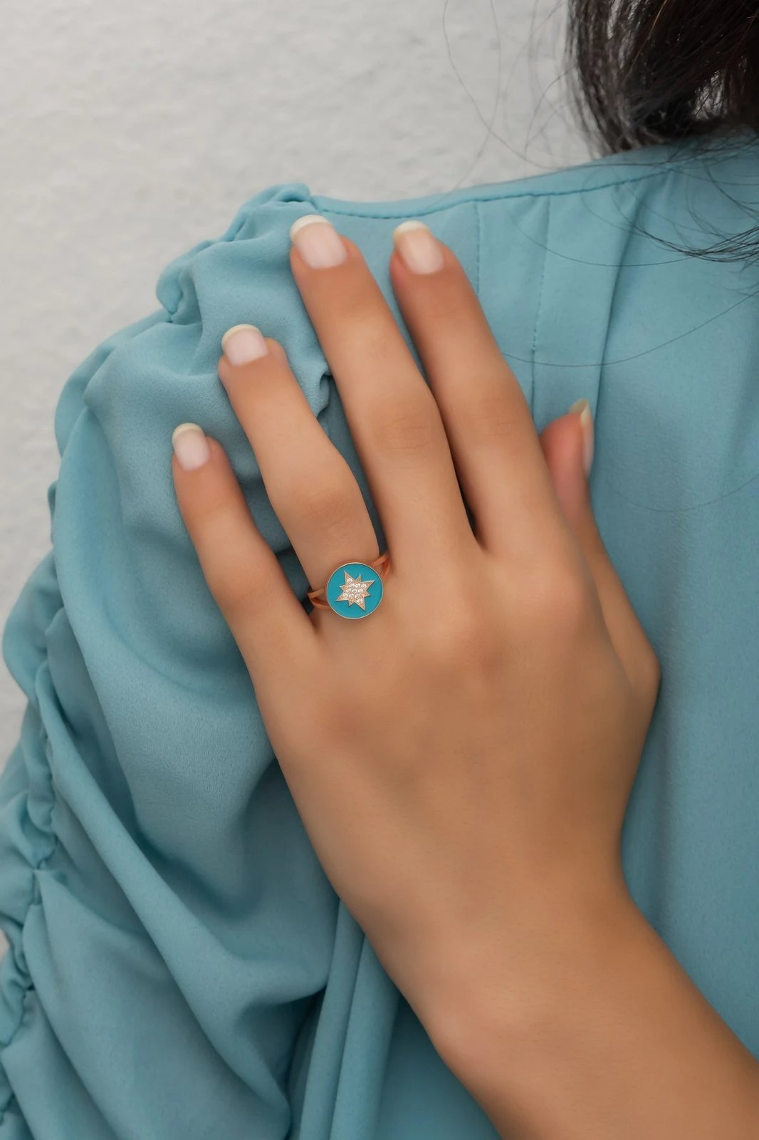 Unazë argjendi Jumeon, ngjyrë rozë ari dhe turquoise, NRZ99702