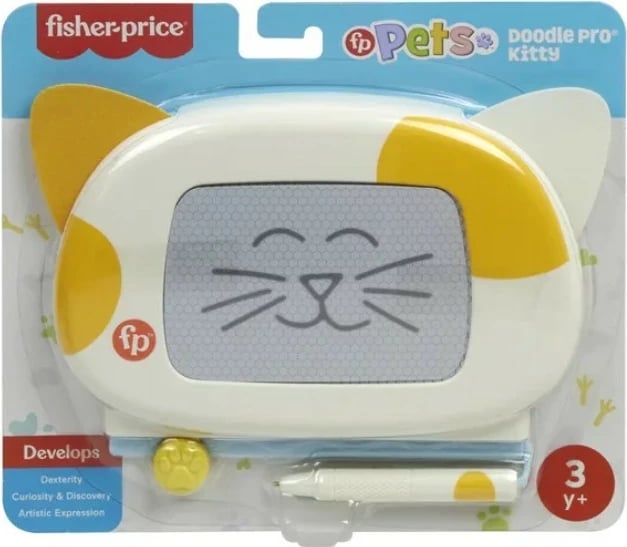 Dërrasë vizatimi Fisher Price Doodle Pro Kitty, për fëmijë, me stilolaps magnetik, bardhë/portokalli