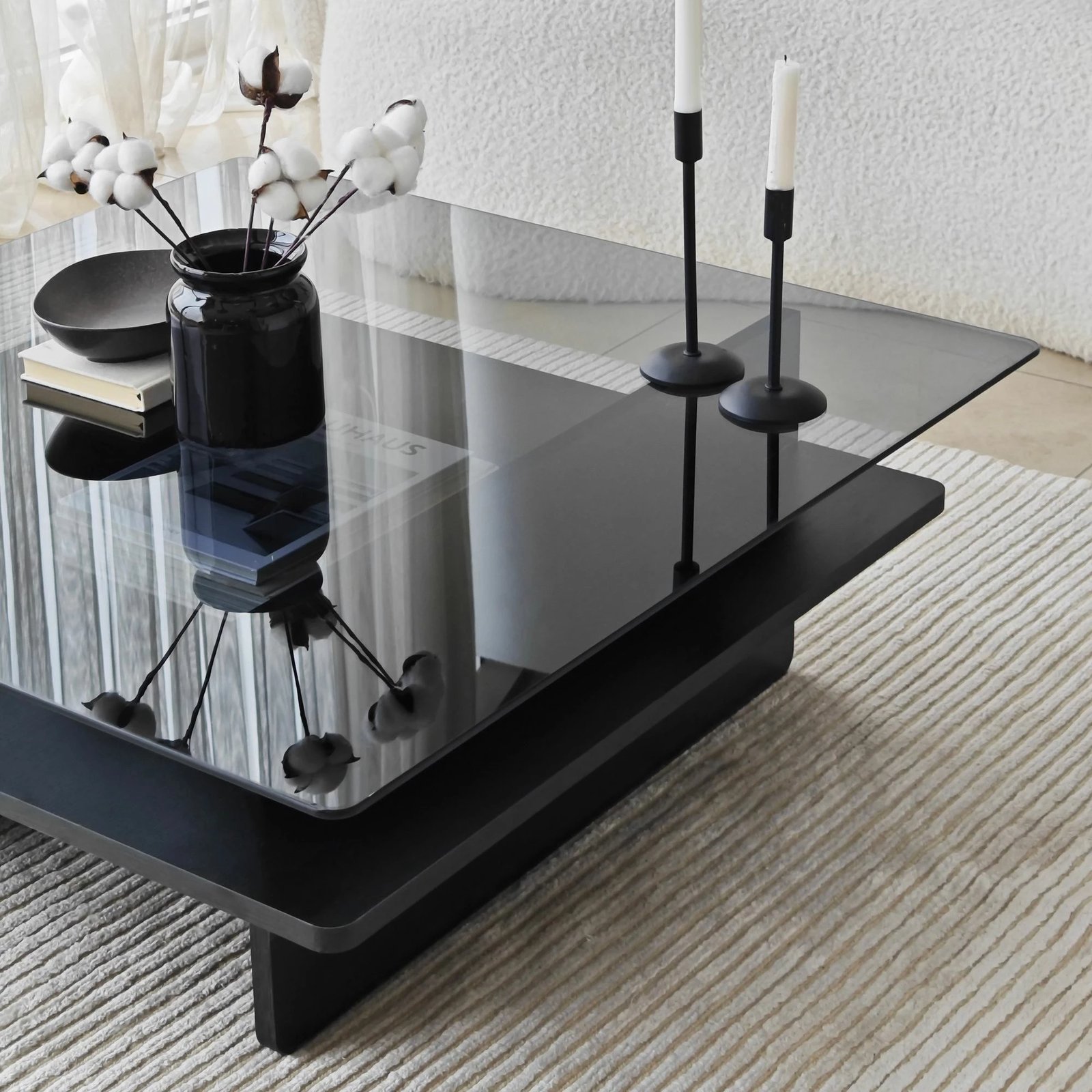 Tavolinë kafeje Skye Decor, katrore, ngjyrë e zezë dhe fume