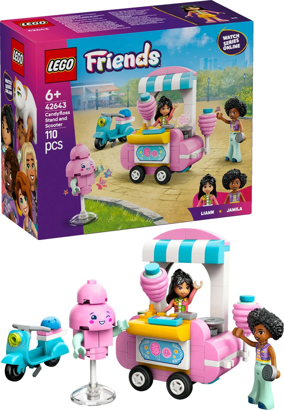 Set ndërtimi LEGO Friends 42643, kioskë sheqerka pambuku dhe skuter, 110 pjesë, shumëngjyrësh