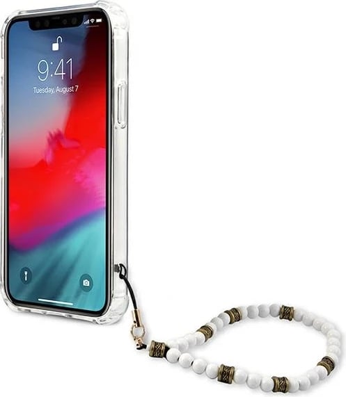 Mbështjellës Guess GUHCP12MKPSWH për iPhone 12/12 Pro 6.1", transparent me varëse perlë Mbështjellës Guess GUHCP12MKPSWH për iPhone 12/12 Pro 6.1", transparent me varëse perlë