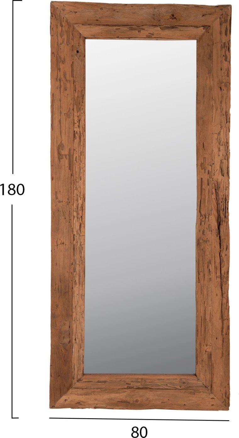 Pasqyrë muri, kornizë prej druri TEAK të ricikluar, natyrale, FH7942, 80x4x180cm