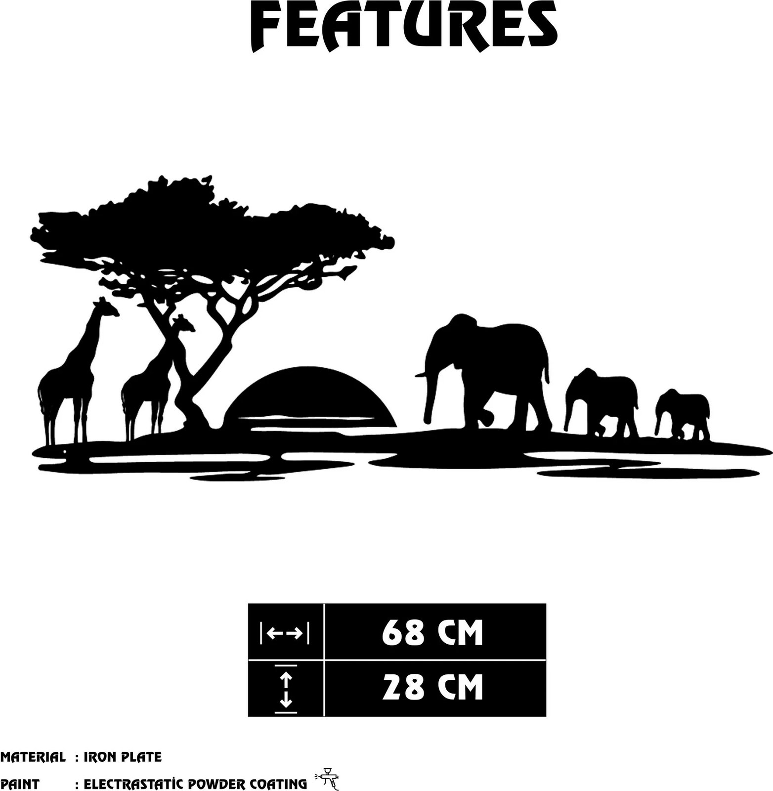 Aksesor dekorativ metalik për mur Wallity, Primavera, ngjyrë e zezë, 68x28cm