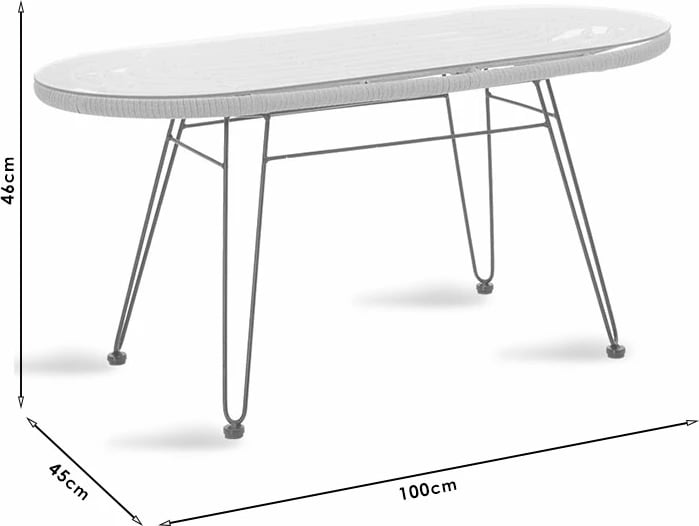 Tavolinë Naoki metalike, ngjyrë e zezë-gri, xham 100x45x46cm
