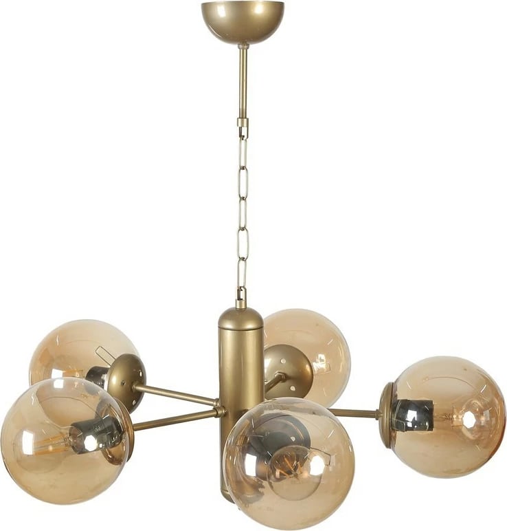 Llambë tavani Opviq, Bankok, 5 drita, ngjyrë amber dhe ari, balonë qelqi