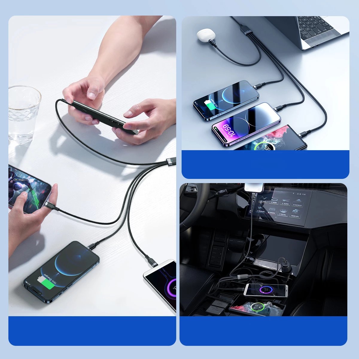 Kabllo multifunksionale Joyroom S-A18, 1.2m, 4in1 USB-A në USB-C/2xLightning/micro USB, e zezë
