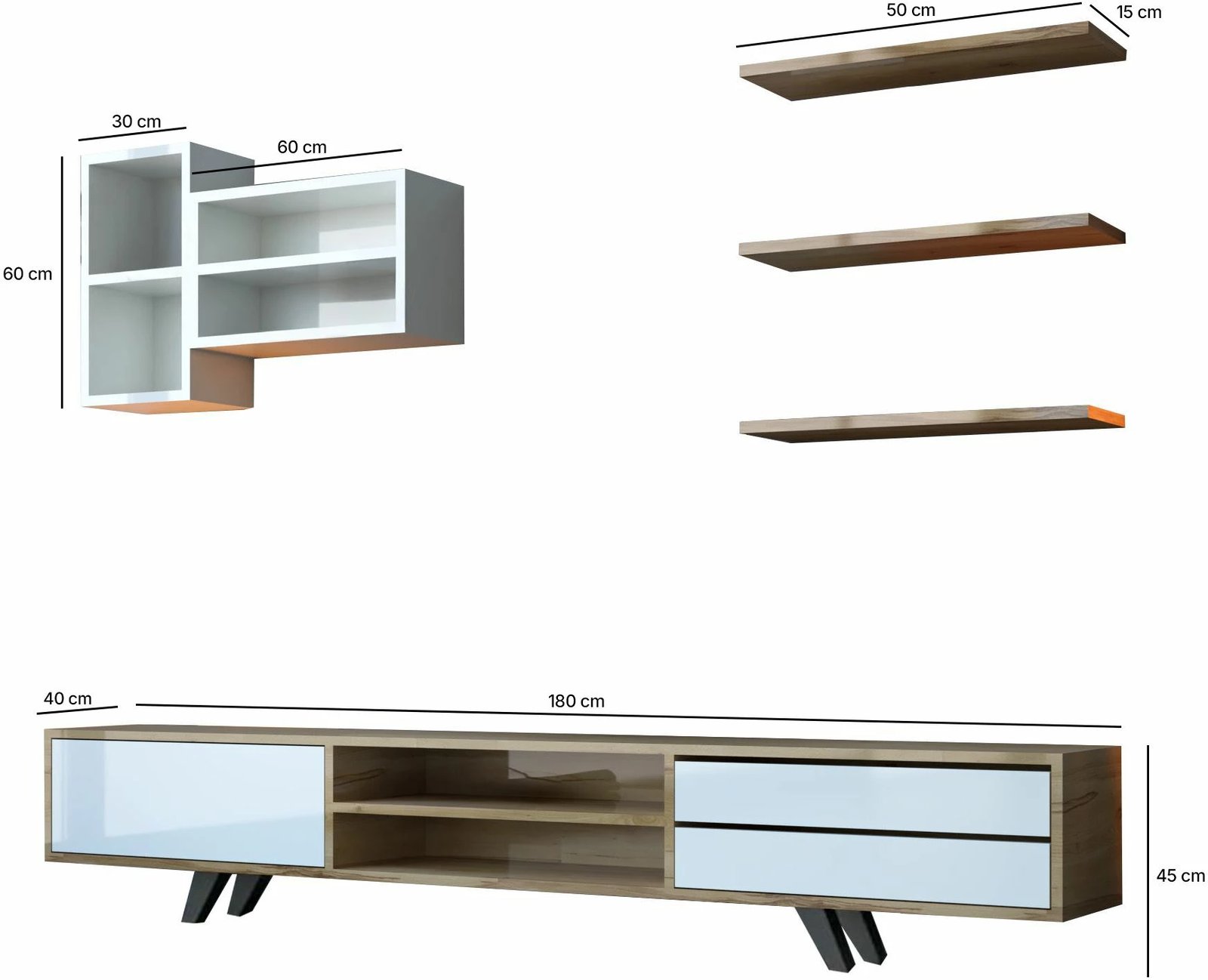 Komodë TV Skye Decor, Rb-065, e bardhë dhe lis, 180x45x40cm