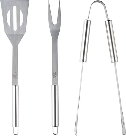 Set vegla grilli, Adler AD 6730, çelik inox 420 me doreza 410, 3 pjesë me etui, argjendtë