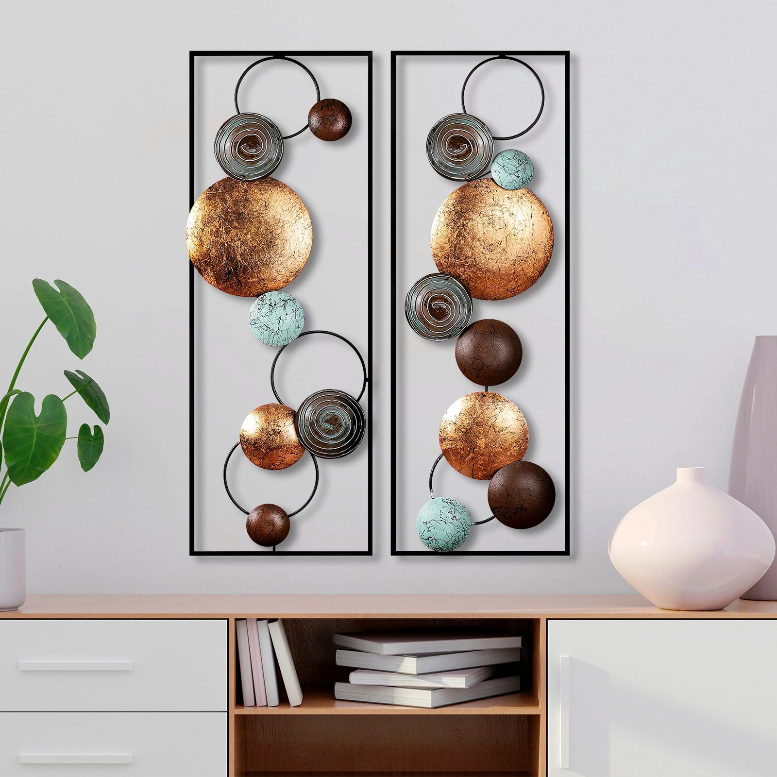 Aksesor dekorativ metalik për mur, Wallity, teksturë, 2 copë