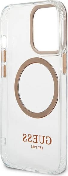 Mbështjellës Guess GUHMP13XHTRMD për iPhone 13 Pro Max 6.7", Metal Outline Magsafe, Transparent/Ari