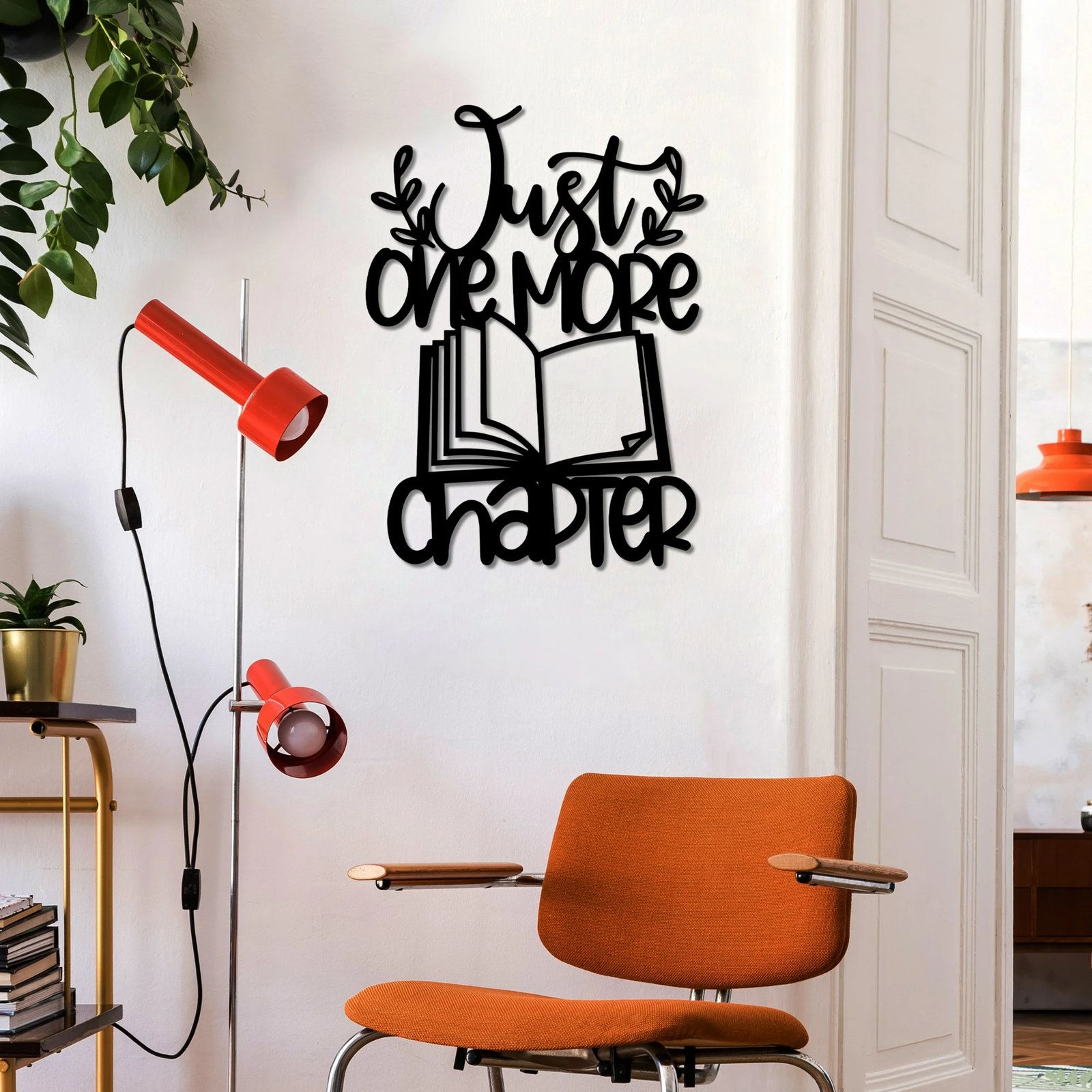 Aksesor dekorativ metalik për mur, Wallity, Just One More Chapter, ngjyrë e zezë, 40x55cm