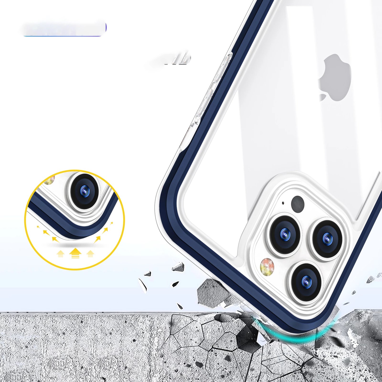 Mbështjellës Hurtel Hybrid Armor Clear 3in1 për iPhone 13 Pro, kornizë kaltër, transparent