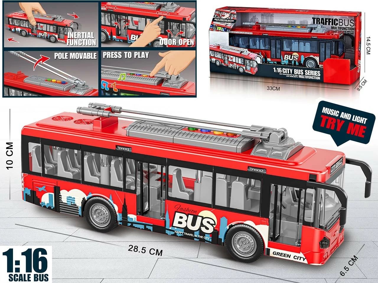 Autobus lodër 1:16, Madej, 012865, me drita e zë, dyer që hapen, me bateri, i kuq