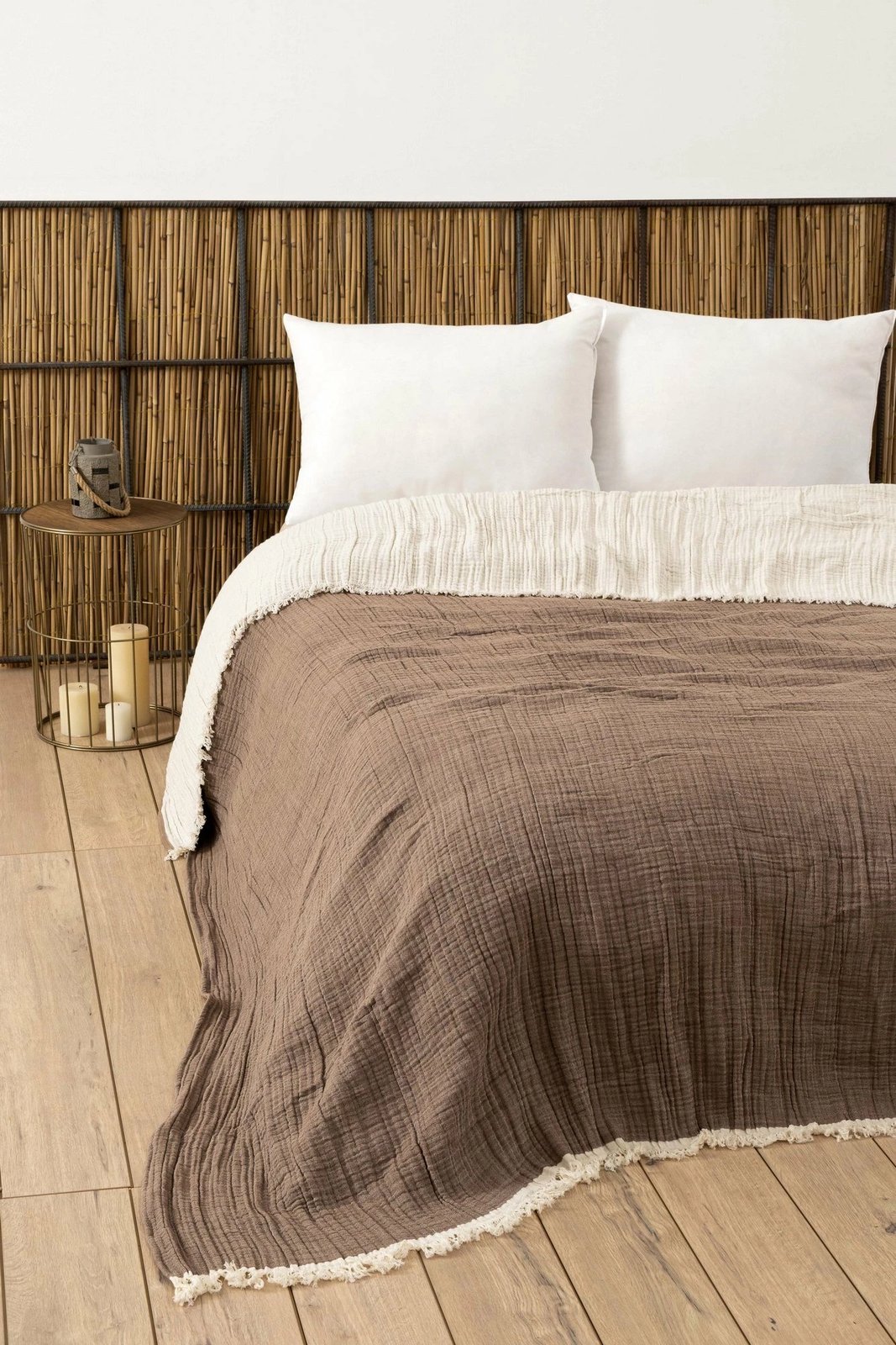 Mbulesë dyshe për shtrat, muslin kafe, 170x250cm