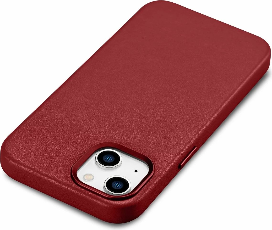Mbështjellës iCarer për iPhone 14 Plus, lëkurë natyrale, MagSafe, Kuq
