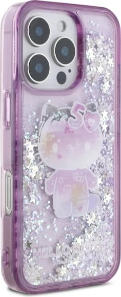 Mbështjellës Hello Kitty Liquid Glitter 50TH Anniversary Party për iPhone 16 Pro, Violet