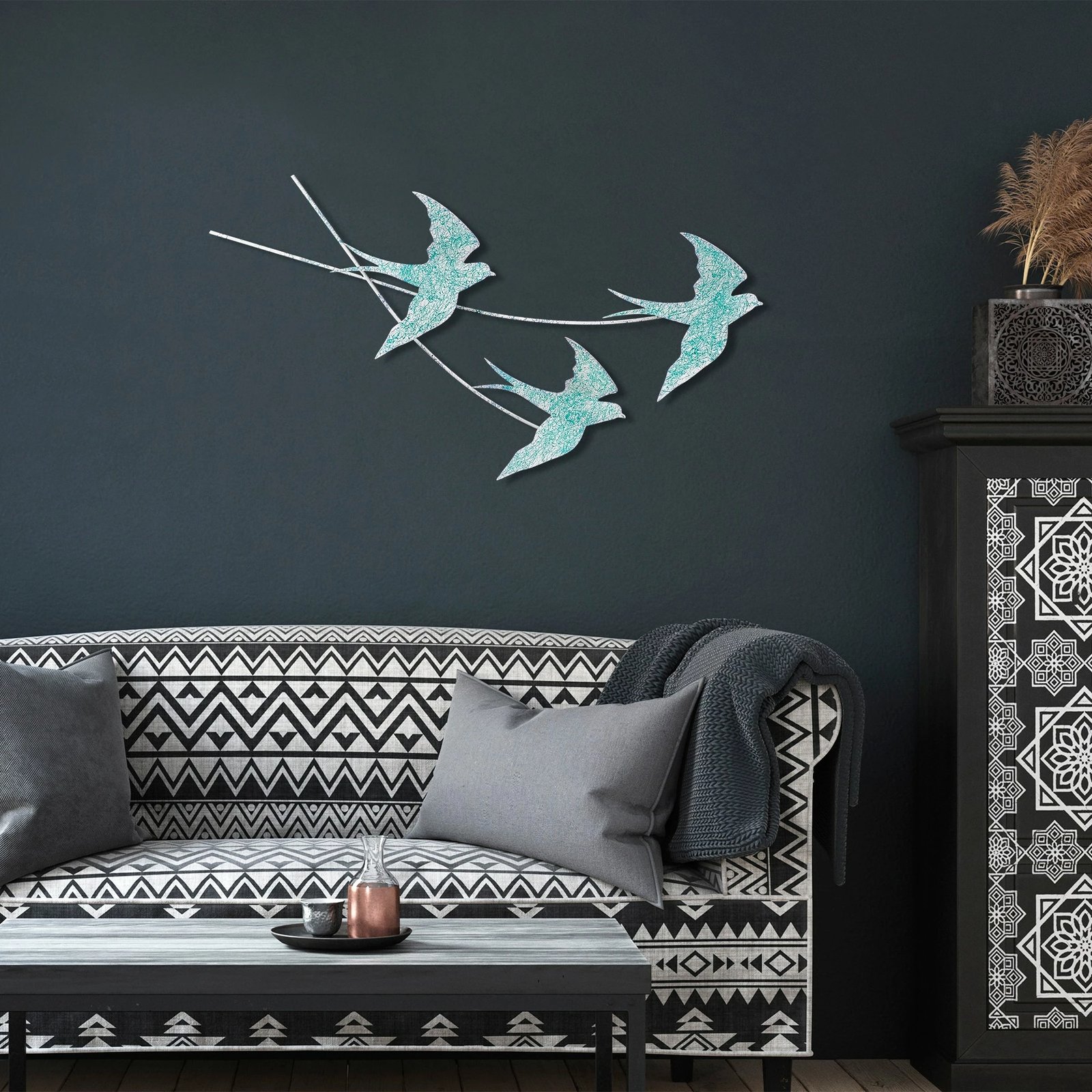 Aksesor dekorativ metalik për mur, Wallity Wallow 4, shumëngjyrësh, 42x70cm