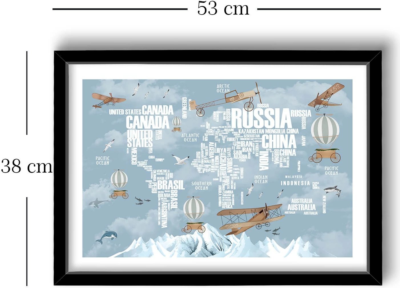 Pikturë dekorative me kornizë MDF, ngjyrë kaltër dhe bardhë, Wallity, 38x53cm