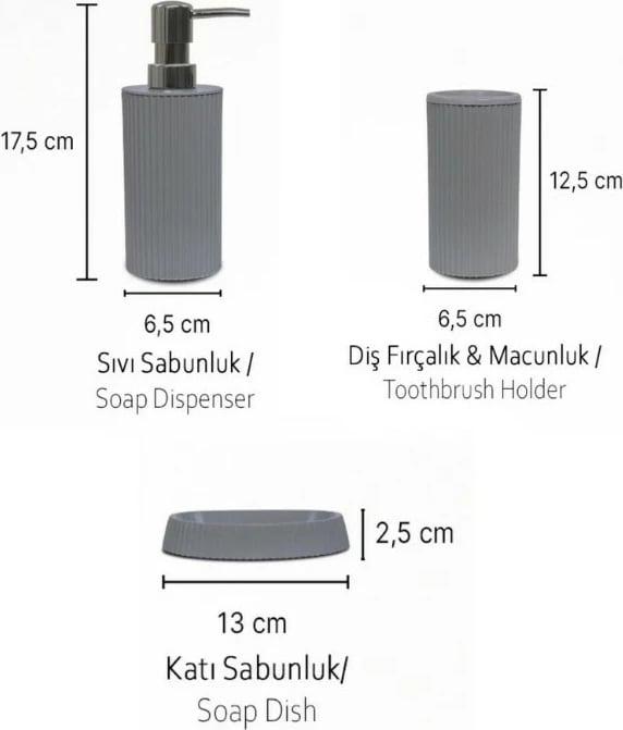 Set banjoje 3 pjesësh Mijölnir, PZR-048, ngjyrë gri