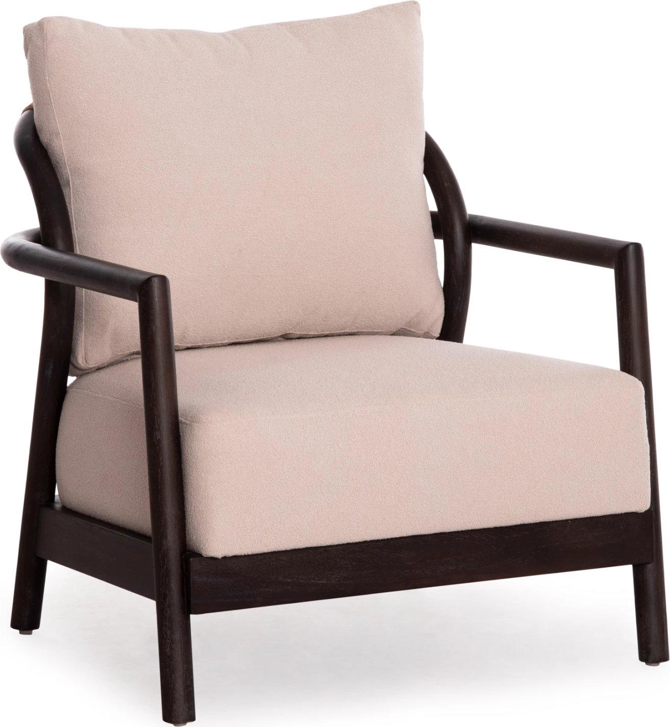 Fotel Pristine, dru mahogany i zi, litar bezhë, jastëk krem, 70x77x71.5cm