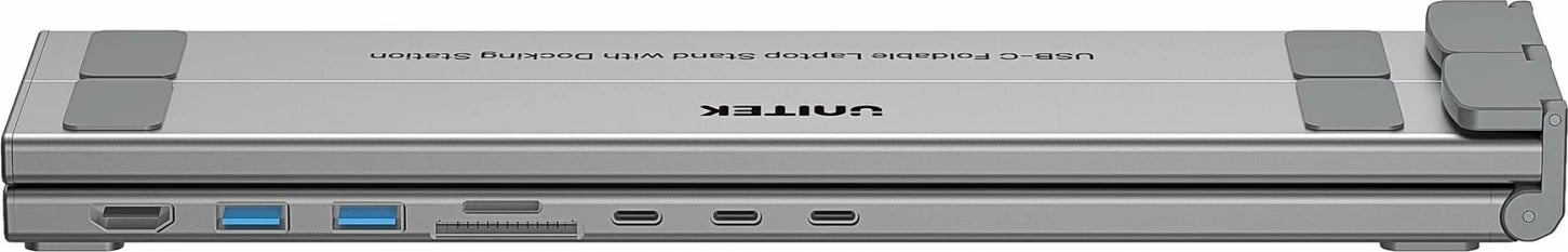 Kasë laptopi Unitek, me hub HDMI/PD/SD, e rregullueshme, ngjyrë argjendtë