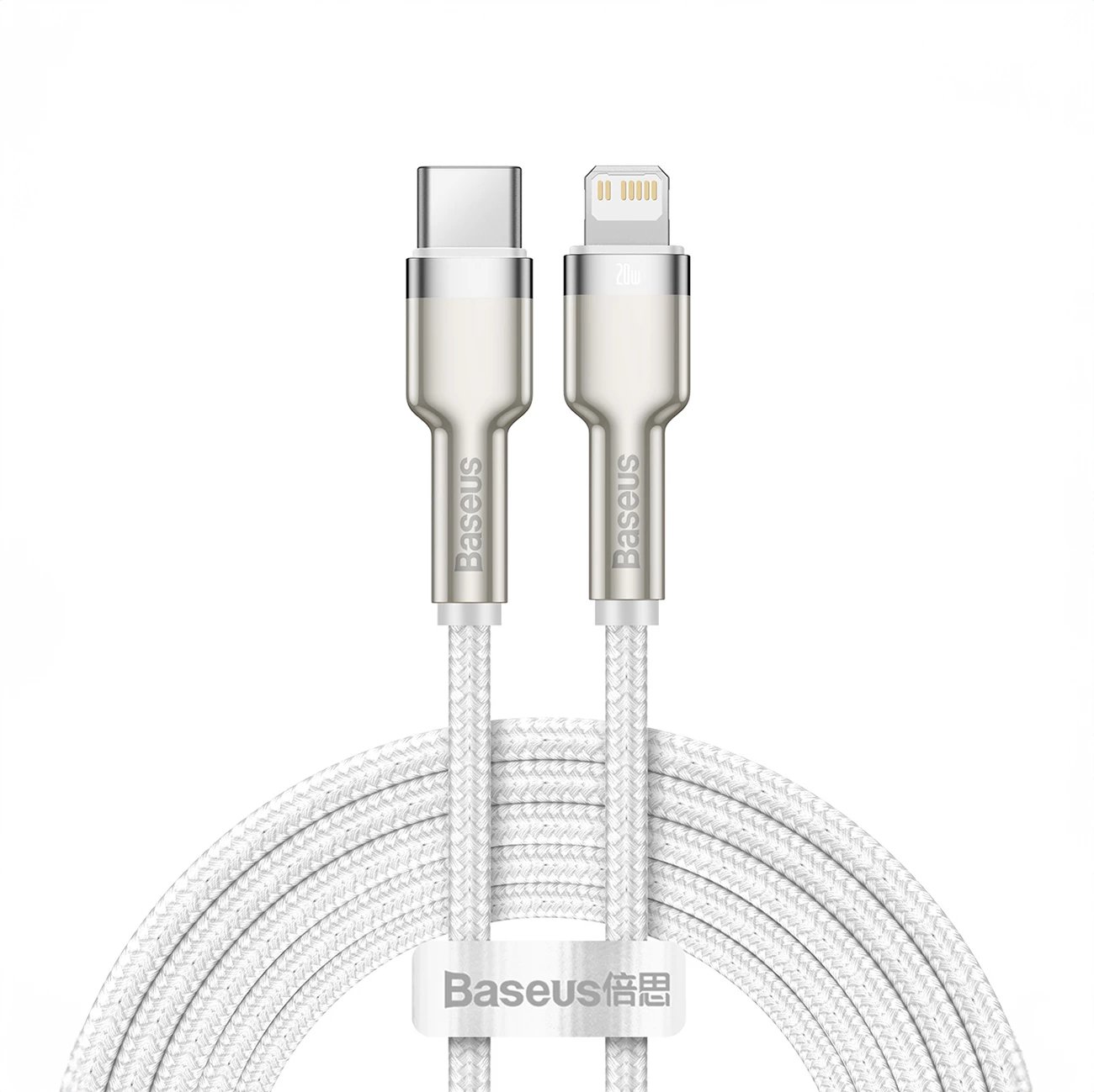 Kabllo Baseus Cafule Series Metal Data CATLJK-B02, USB-C në Lightning, 2m, 20W, Bardhë