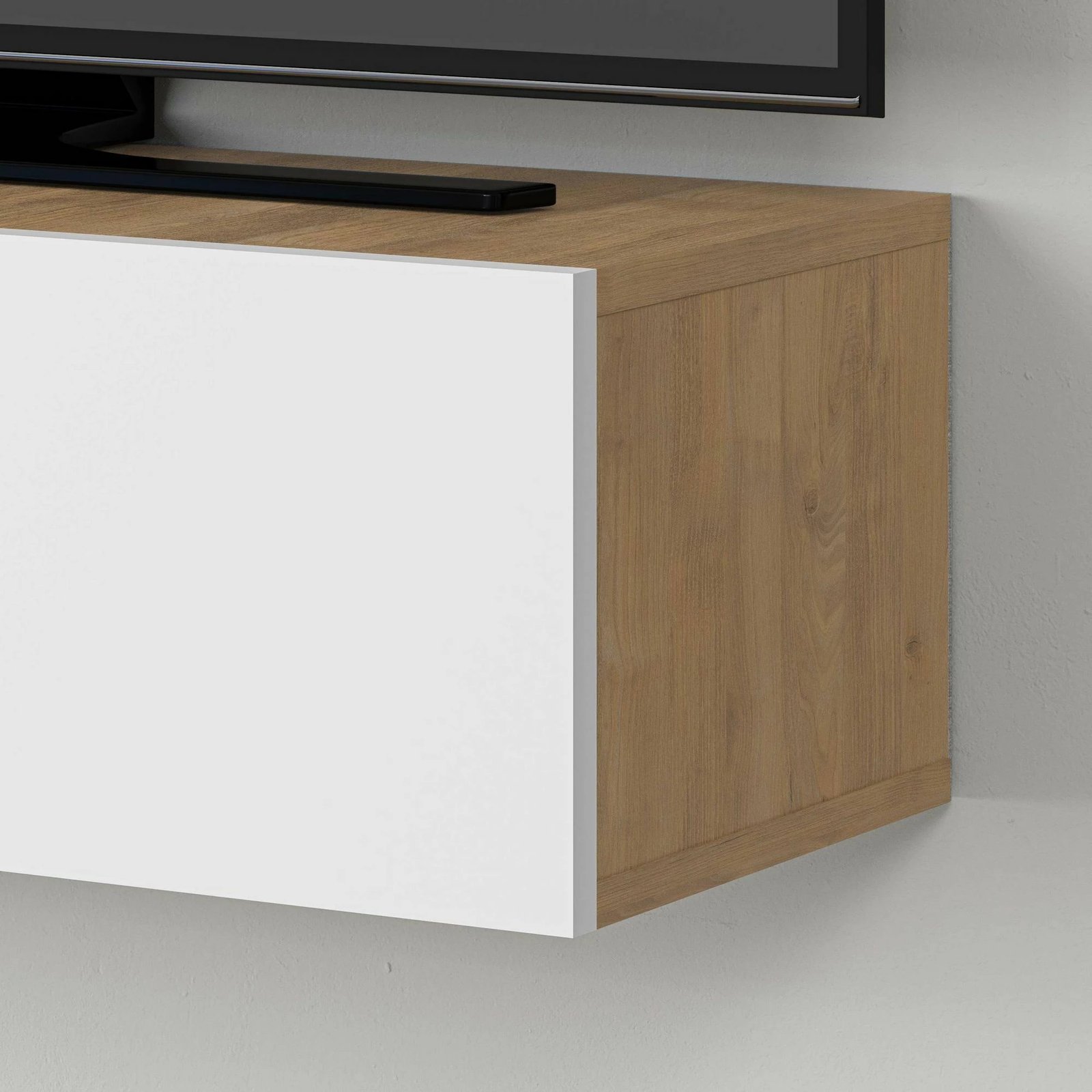 Komodë TV Francy 135, ngjyrë lis safir dhe e bardhë, Skye Decor