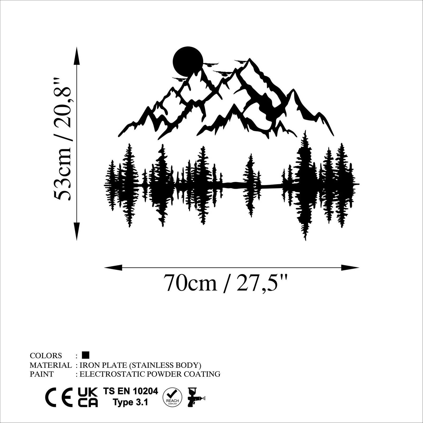 Aksesor dekorativ metalik për mur, natyrë dhe male, Wallity - 13