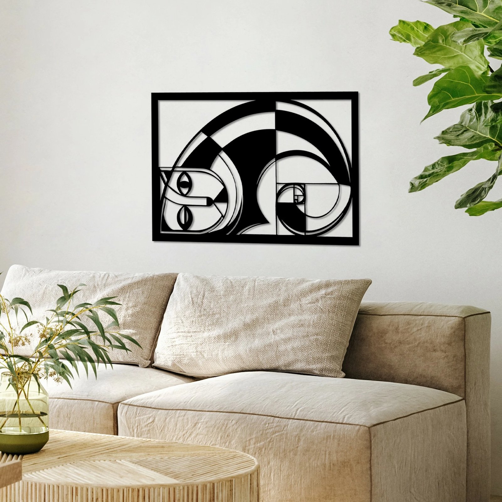 Aksesor dekorativ metalik për mur, Wallity, Fibonacci, ngjyrë e zezë, 56x36.5cm