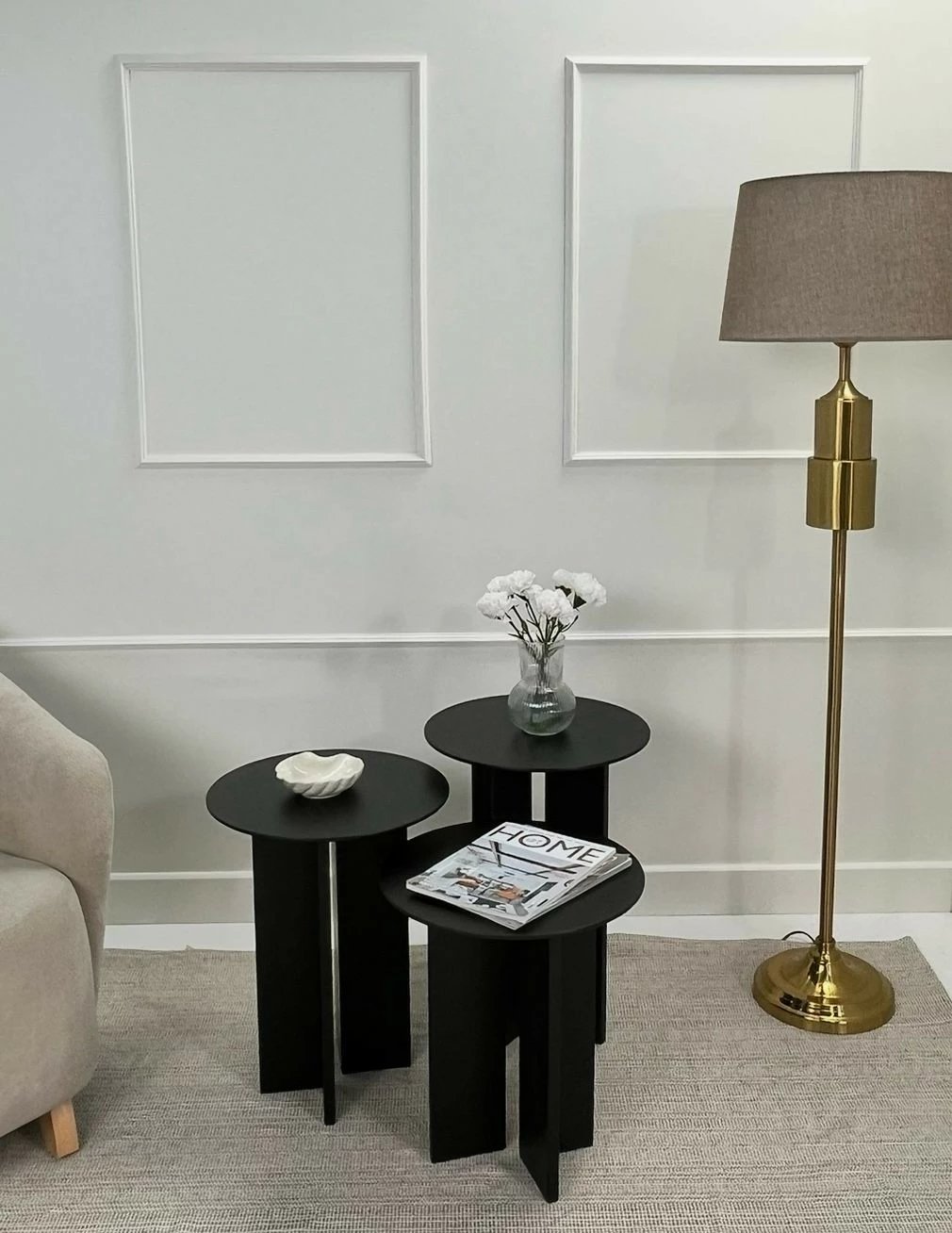 Set tavolinash kafeje, Skye Decor, Leo (55 + 50 + 45), e zezë