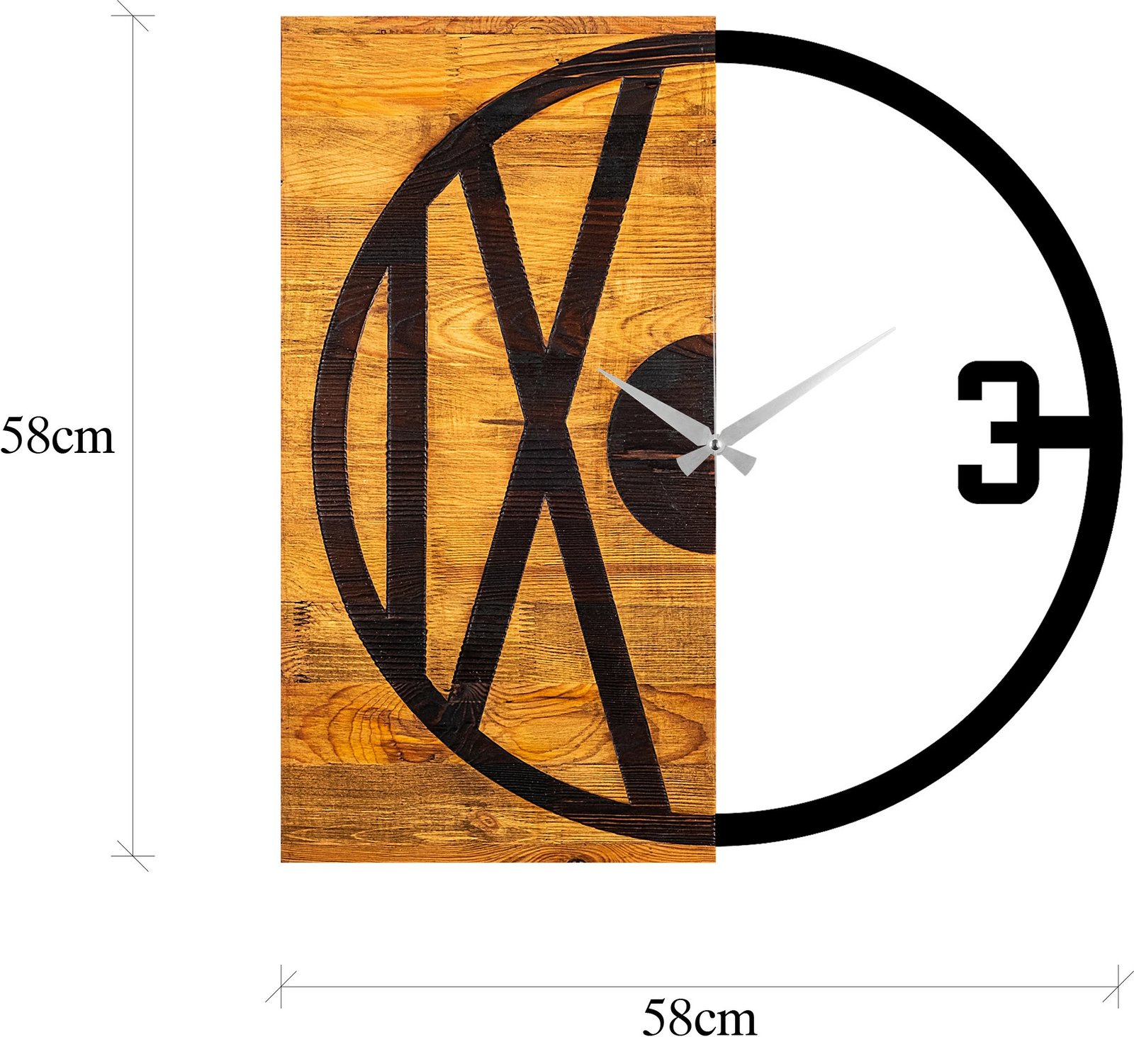 Orë muri dekorative prej druri, Wallity, ngjyrë arre dhe e zezë, 58x3x58cm