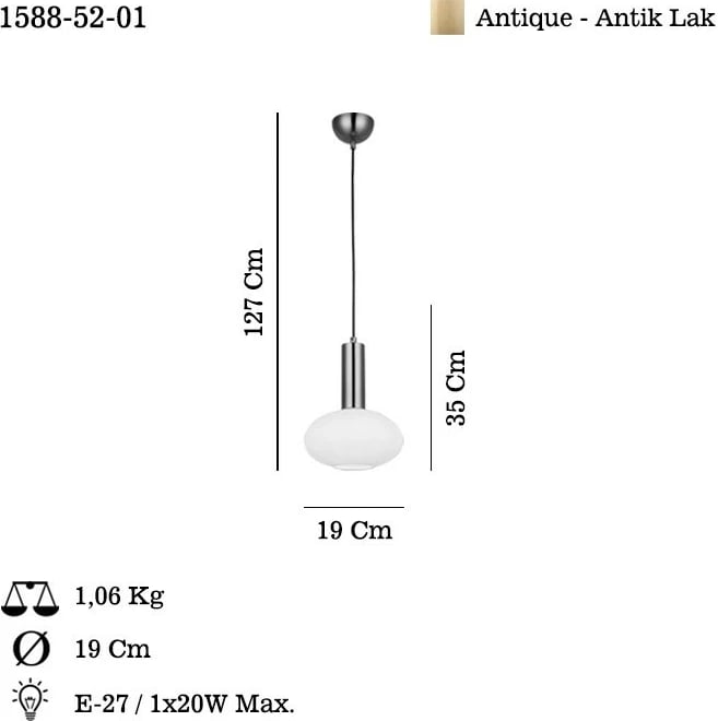 Llambë tavani Opviq, Kabo - 52-01, ngjyrë llak antik