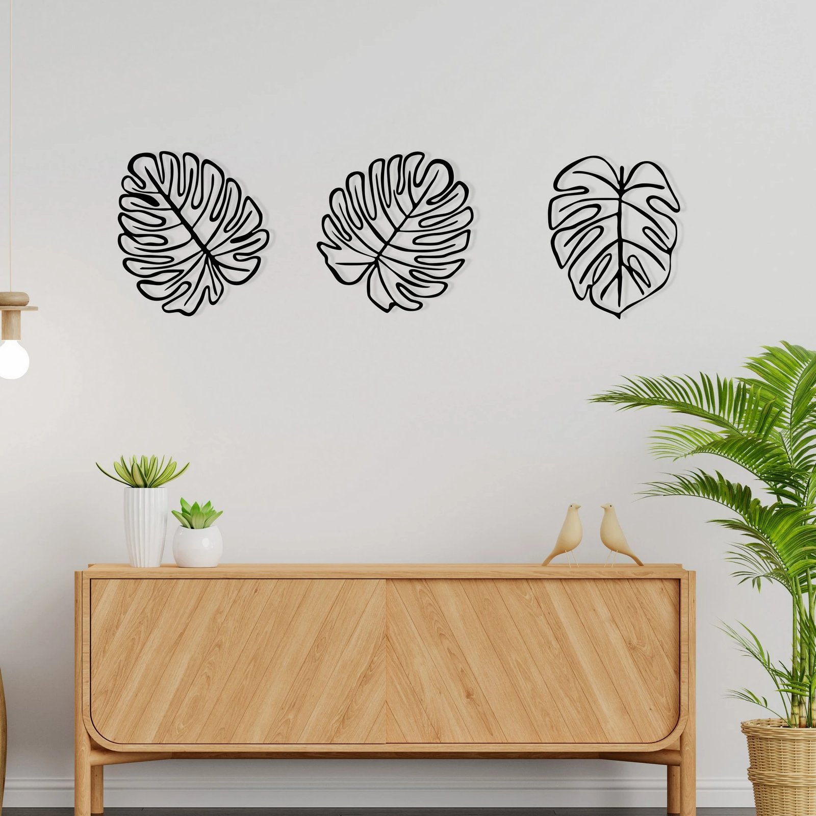 Aksesor dekorativ metalik për mur, Wallity, tropikal, 3 copë