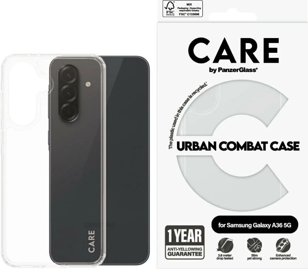 Mbështjellës PanzerGlass CARE Urban Combat Case për Samsung Galaxy A36 5G, Transparent