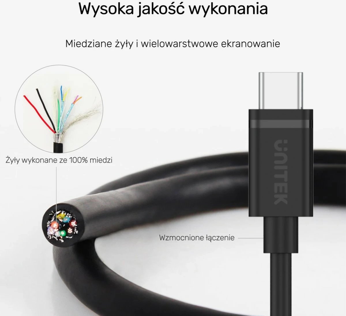 Kabllo Unitek USB-C në USB-C, 2m, e zezë