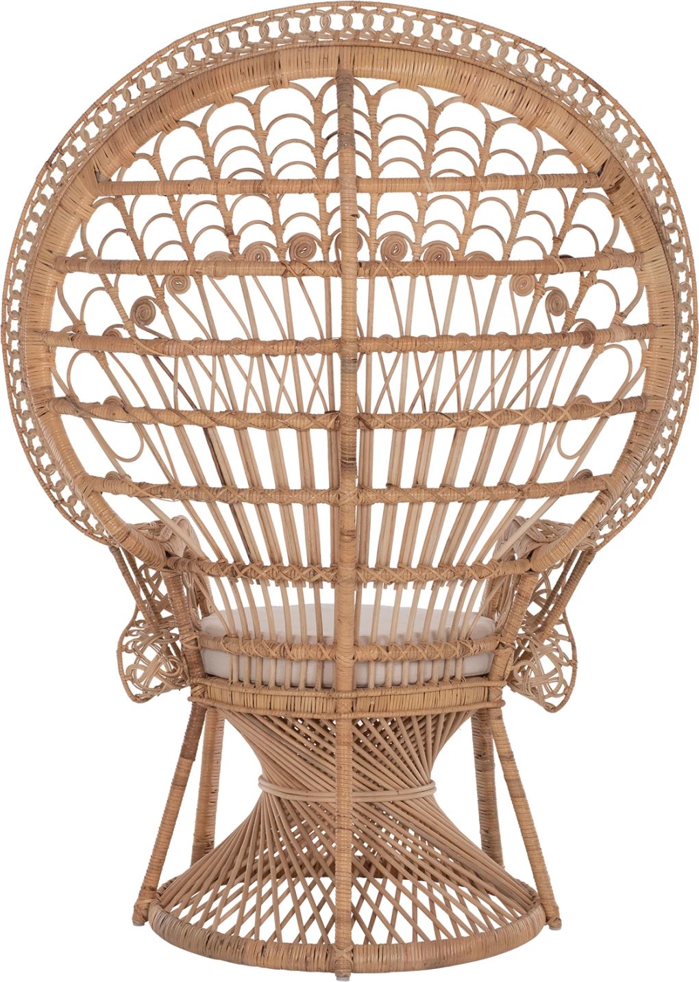 Karrige mbretërore pallua FH9342 rattan natyral - jastëk bezhë 114x72x150Hcm