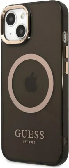 Mbështjellës Guess Gold Outline Translucent MagSafe për iPhone 13, i zi