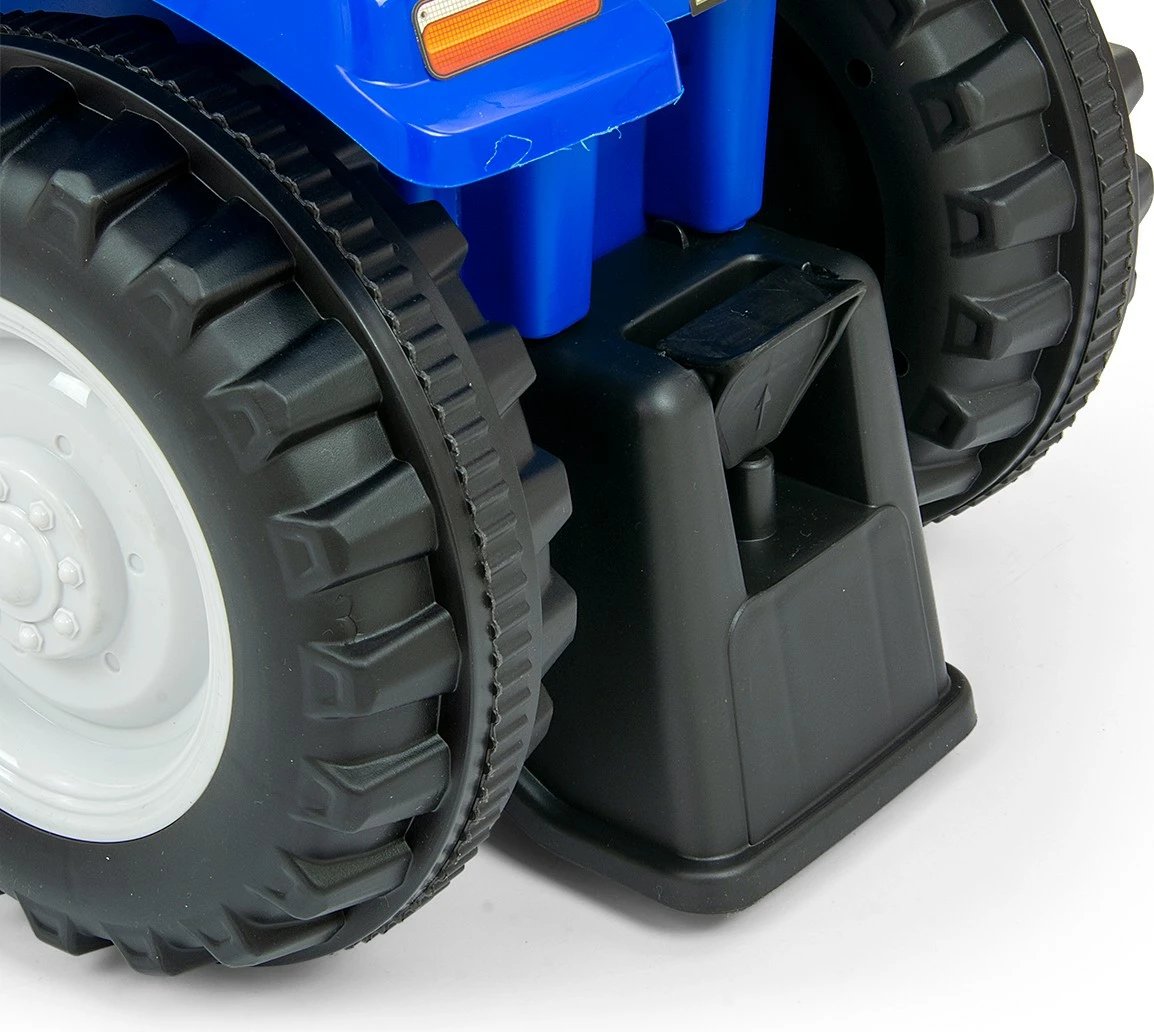 Traktor ride-on Milly Mally New Holland T7 3901, timon interaktiv me tinguj/drita, moshë 12-36 muaj, kërkon 2x AA (pa bateri), blu, set me rimorkio + lopatë/grep