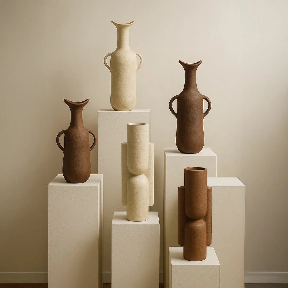 Vazo NATHEN, alumin, bezhë, 13x10x44cm