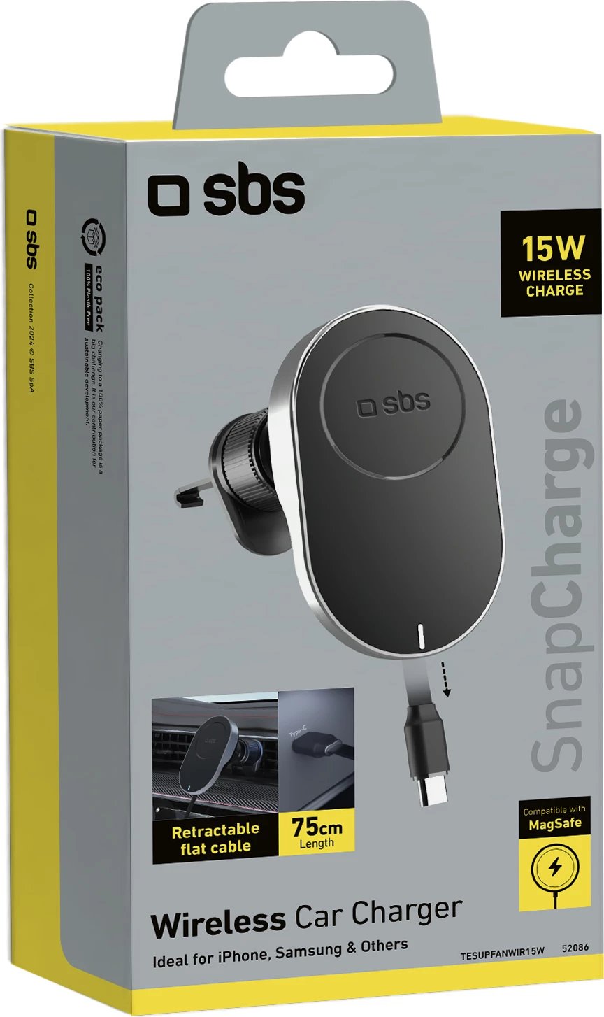 Mbajtës magnetik me karikues wireless SBS TESUPP15WRETRACABL për celular, 15W, MagSafe, i zi