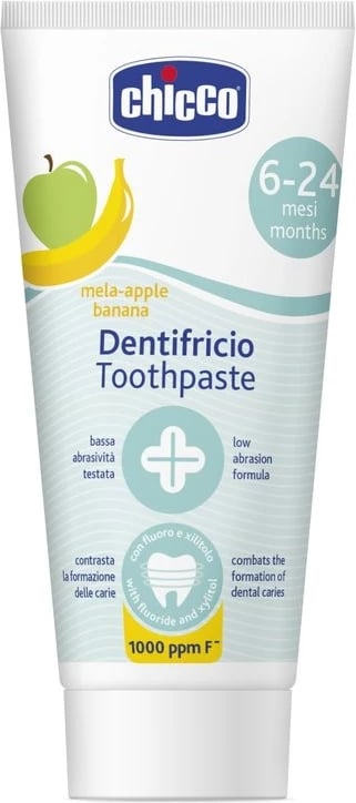 Pastë dhëmbësh për fëmijë Chicco me fluor 1000ppm shije mollë-banane 50ml