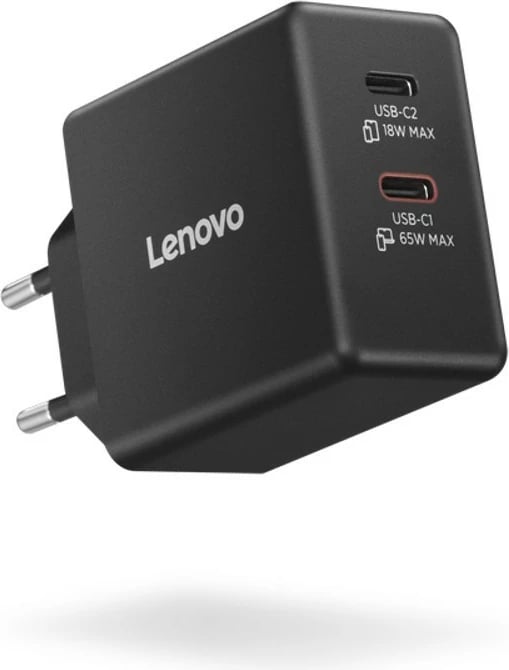 Karikues muri GaN me dy USB-C, Lenovo 40AW065BEU, 65W, me kabllo USB-C 1.5 m, zi Karikues muri GaN me dy USB-C, Lenovo 40AW065BEU, 65W, me kabllo USB-C 1.5 m, zi