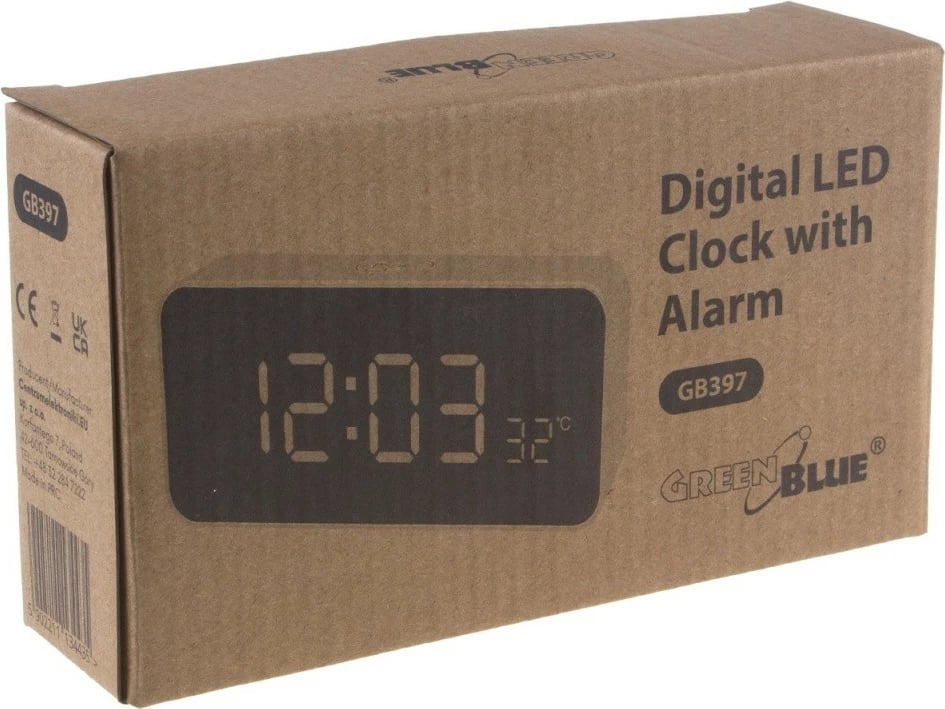 Orë alarmi GreenBlue GB397 me termometër, e bardhë