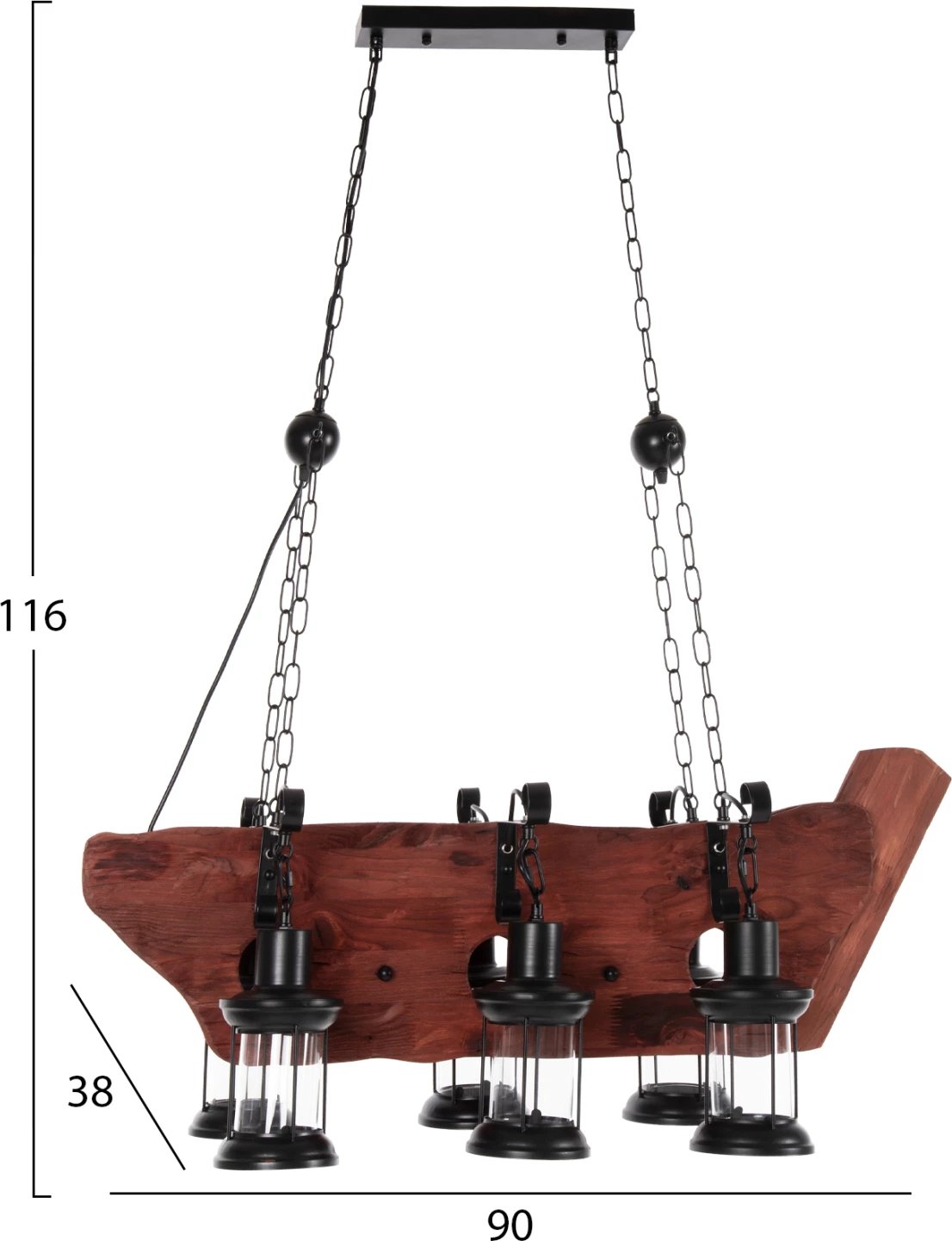 Llambadar me 6 drita, FH4117, dru-metal-qelq, 116H cm Llambadar me 6 drita, FH4117, dru-metal-qelq, 116H cm