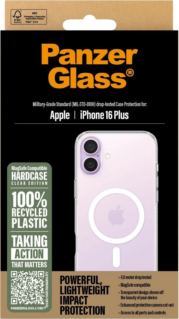 Mbështjellës PanzerGlass HardCase MagSAFE për iPhone 16 Plus, transparent