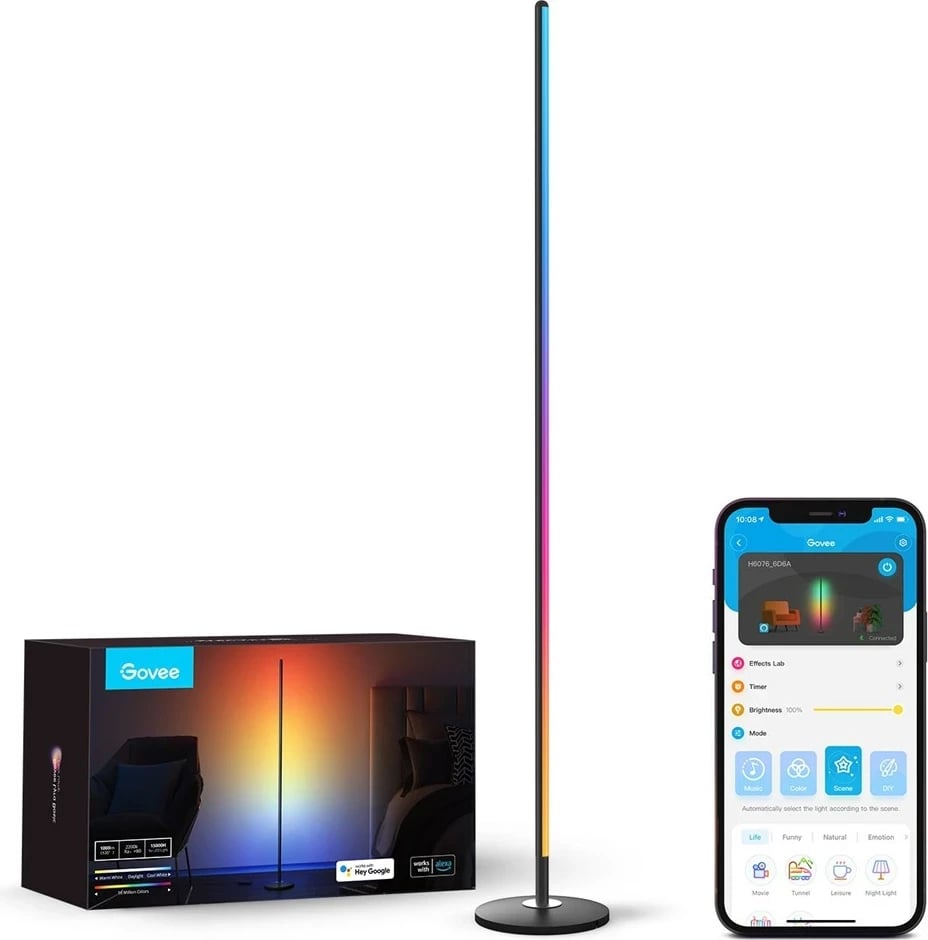 Llambë dyshemeje e mençur Govee H6076311, LED, Wi-Fi/Bluetooth, e zezë
