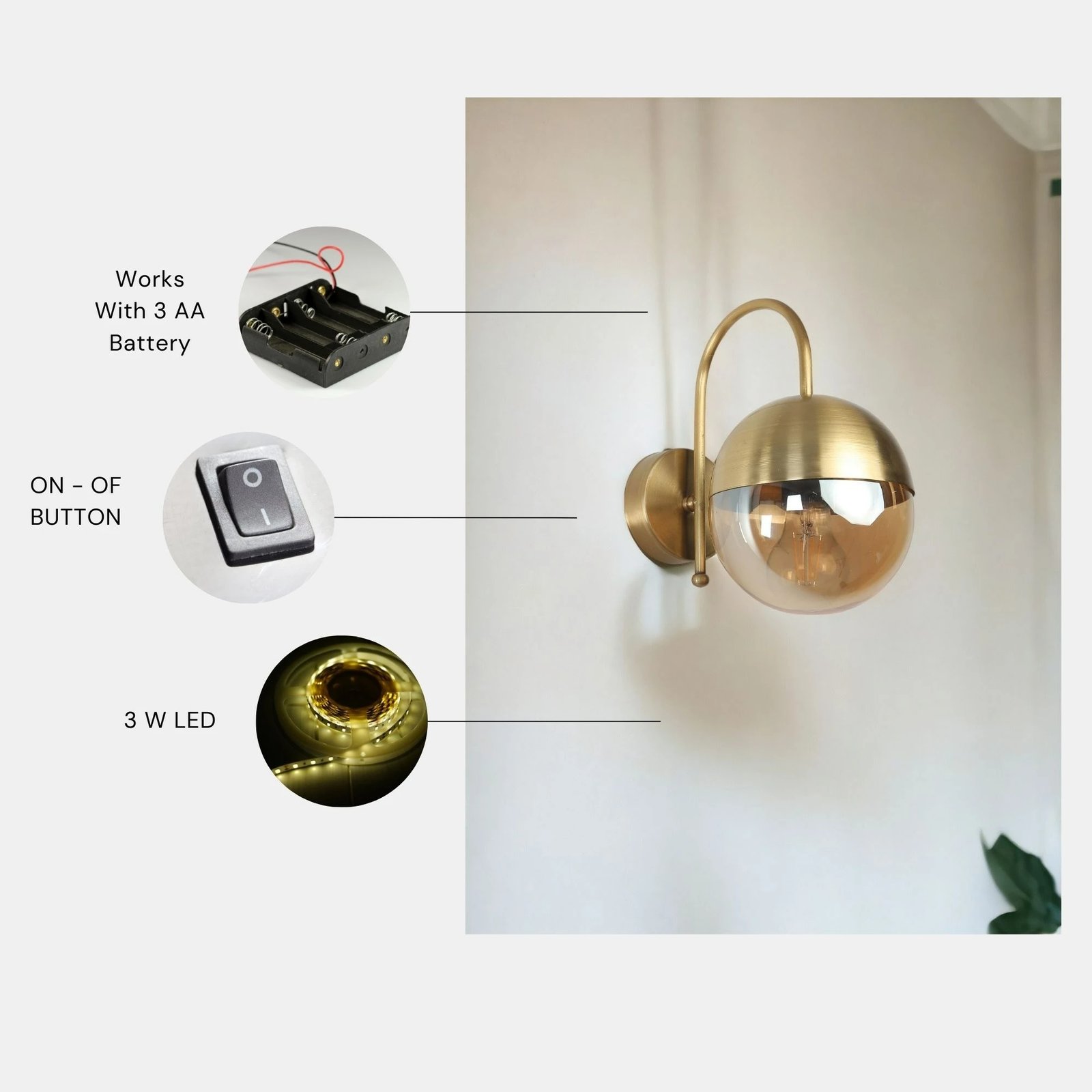 Llambë muri Opviq, ngjyrë ari, Küre - 8848-2P