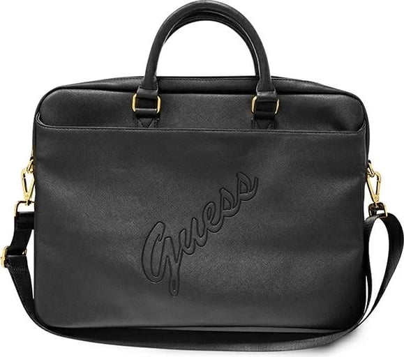 Çantë laptopi Guess Saffiano Script, deri 16", e zezë