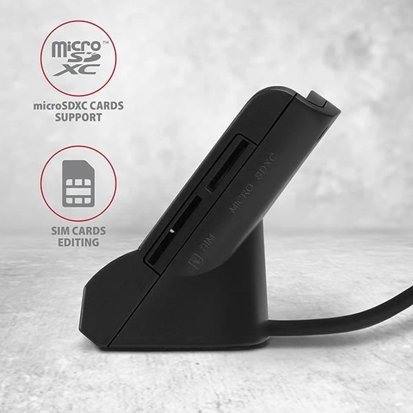 Lexues kartelash AXAGON CRE-SM2, USB 2.0, për ID, SD, microSD, SIM, i zi